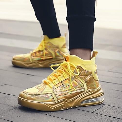 New Spring Autumn Golden High-top Men Air Sneakers Men Casual Shoes Luxury Mirror Shoes Men Skateboard Sneakers zapatos hombre