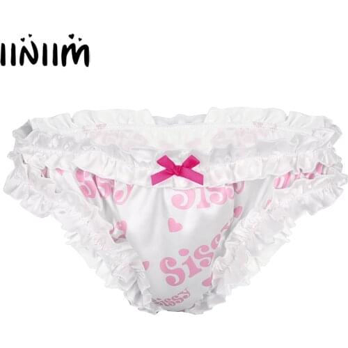 Iiniim Mens Gay Lingerie Jockstraps Panties Sissy Bra Tops Costumes Clubwear Sissy Printed Frilly Ruffled Wire-free Sexy Man Bra