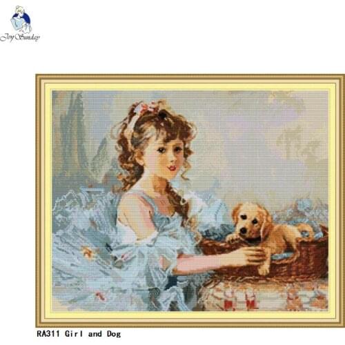 Girl and Dog Needlework Counted Cross Stitch Schemes Printed On Canvas 14CT 11CT DIY Handmade Crafts Home Decoration