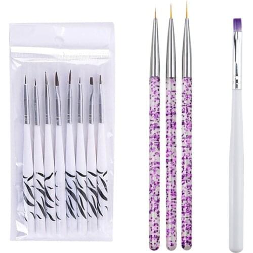 1/3/8PCS Nail Brush Pen Set Carved Painted Strokes Flower Drawing Nylon Wool White Handle DIY Design Nail Art Manicure Tools