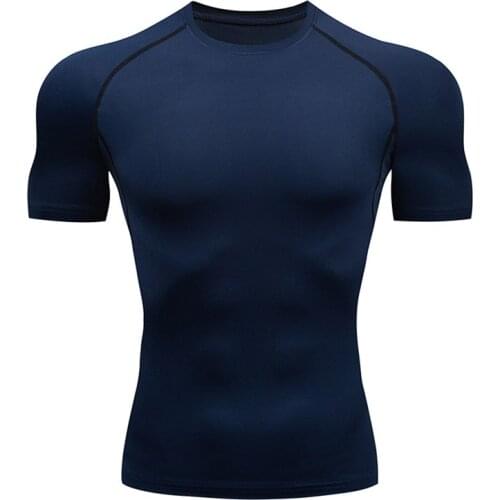 New Short-sleeved T-shirt Mens Running clothing Summer Training top Quick dry Solid color MMA short Run Man Compression Tights