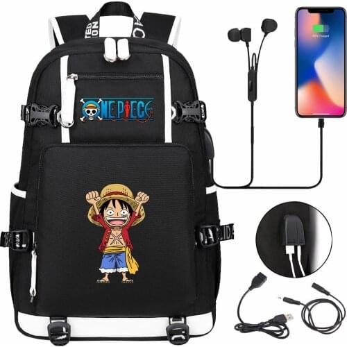 New Anime One Piece Luffe USB Boy Girl Book Bags Large Capacity Teenagers Basketball Schoolbags Women Men Laptop Travel Backpack
