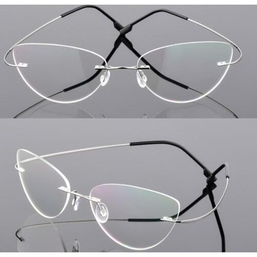 Cat eye women Titanium Alloy Rimless myopia glasses Nearsighted Glasses prescription glasses -1.0 -1.5 -2.0 -2.5 -3.0 to -6.0