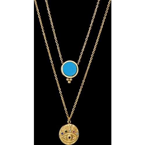 DIY Style Devils Eye Geometric Circle Necklace Malachite Pearls Piercing Pendants Chokers Bohemian Fashion Necklace