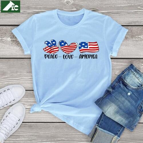 Patriotic 4th of July T Shirt Women Clothing summer 2021 Peace Love America graphic womens shirts vintage tees unisex mens tops