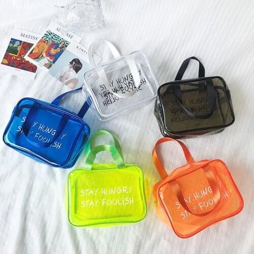 Clear candy jelly storage zipper waterproof tote PVC transparent shopping Women Girls Travel Cosmetic Trend Bag