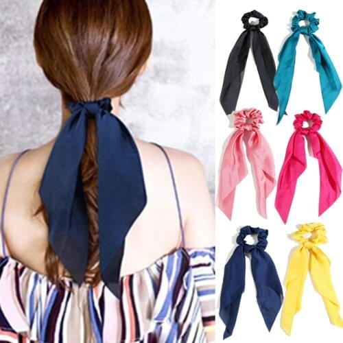 New Solid Color Chiffon Hair Scarf for Women Long Ribbon Scrunchie Fashion Ponytail Elastic Hair Band Ties Girl Hair Accessories