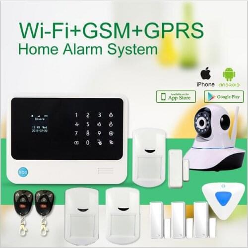 Smart home burglar alarm system app control G90B Wifi GSM alarme systems work with 2mp wifi IP cameras wireless indoor siren