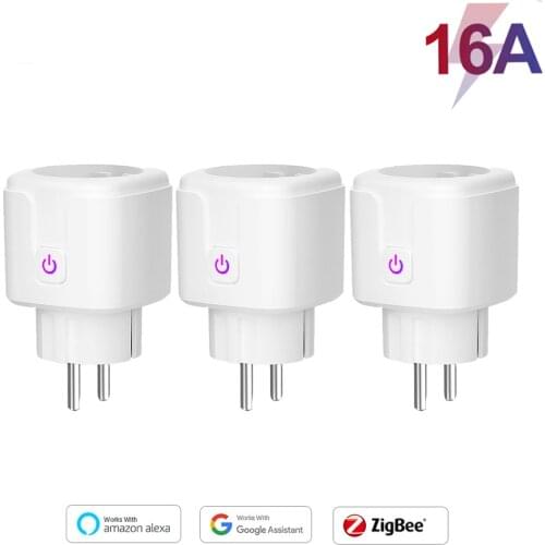 3PCS 16A Zigbee Smart Plug Socket With Power Energy Monitor EU Standard Plug Tuya APP Control Works With Alexa Google Assistant