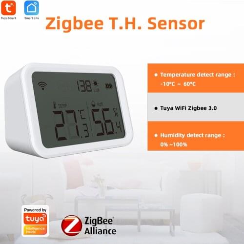 Tuya Smart Home ZigBee Temperature and Humidity Sensor Indoor Thermometer Detector with LCD Screen Compatible with Alexa