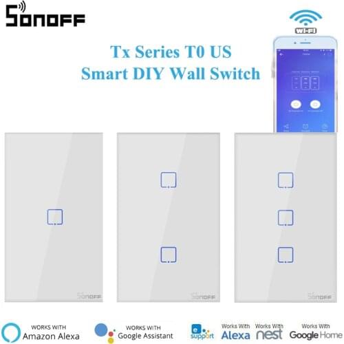 SONOFF Tx Series T0 US WiFi Smart Wall Switch 1-3gang Control Switch Timer Automation Support eWelink APP Google Home Alexa