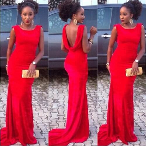 High Quality Red Evening Dress Mermaid Backless Floor Length Party Gown