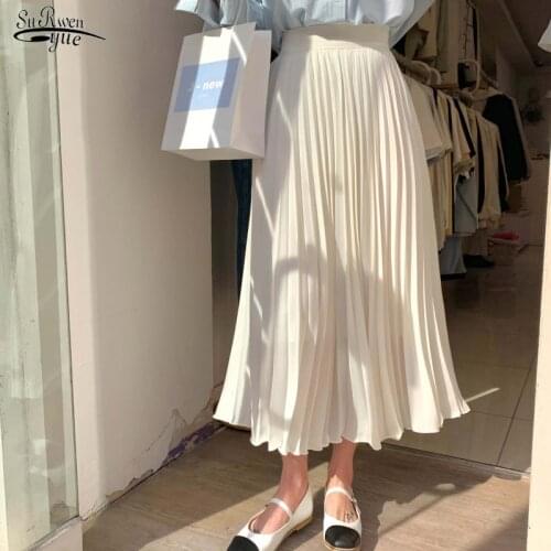 Vintage Solid Pleated Skirt Women Spring New 2021 Casual High Waist Long Skirts for Women Fashion Female Skirts Faldas 13640