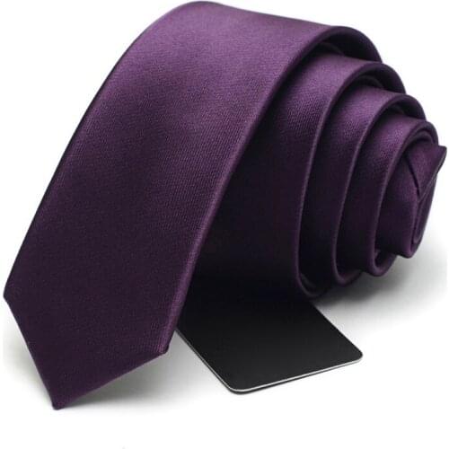 High Quality 2019 Brand 5cm Ties for Men Formal Business Casual Wedding Skinny Neck Tie Silk Solid Purple Gravata Mens Ties HB04
