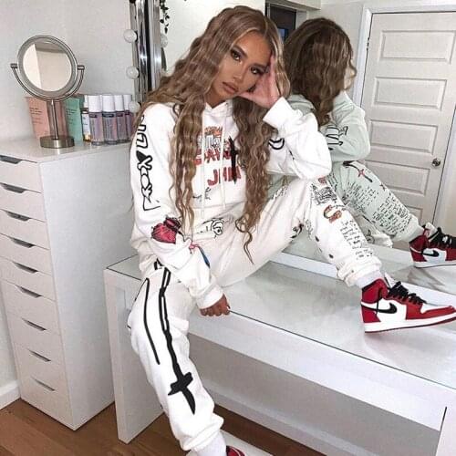 Winter Cartoon Print Women Tracksuit Two Piece Sets Hoodies Sweatshirt And Sweatpants Femme Casual Matching Sets Outfits