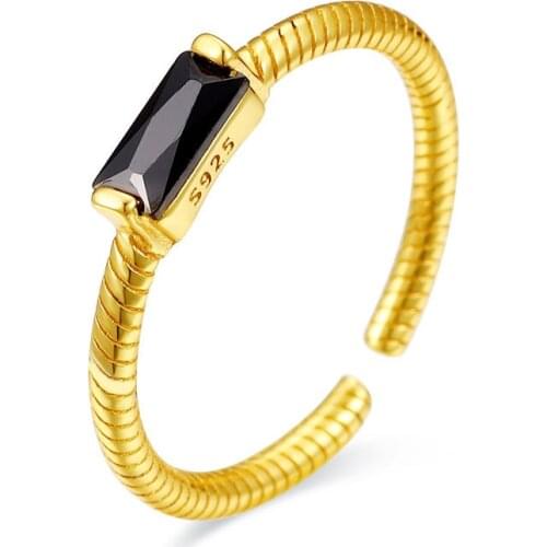 S925 Sterling silver Open ring All-match simple square diamond black zircon Finger Rings For Women Wedding Engagement Jewelry