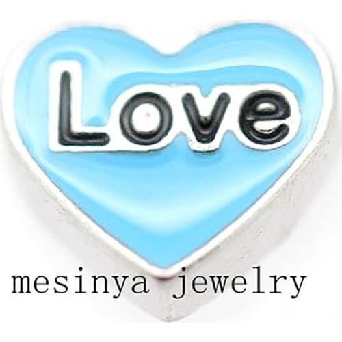 10pcs Heart Shape Blue Love Custom Floating Charms For Glass Locket
