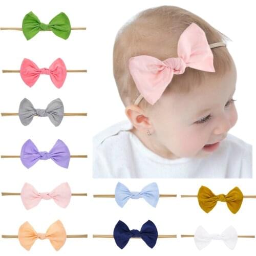 11*8 CM Solid Color Handmade Bowknot Baby Girls Elastic Nylon Headband Fashion Infant Bows Hairband Party Decoration Kids Gifts
