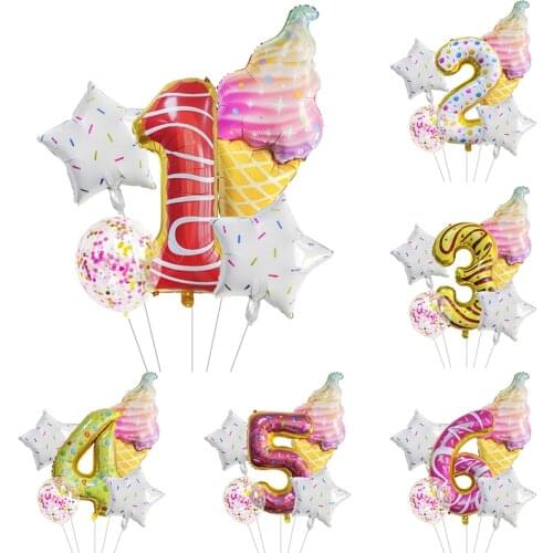 40 Inch Rainbow Donut Number Balloon Childrens Birthday Decoration Ice Cream Latex Balloon Gift Donut Party Supplies Decoration