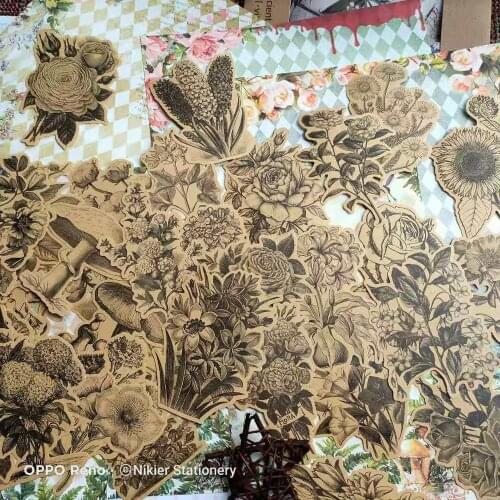 45 pcs Vintage Kraft Paper Sticker Retro Flowers Mushrooms Deco DIY Diary Planner Scrapbooking Stickers Junk Journal Stationery