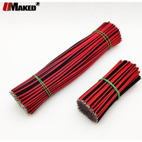 50pcs 22AWG LED cbales L:10CM 20CM 30CM 2pin Tinned Copper Red&black Wire for 5050 5730 LED strip power extension wires connect