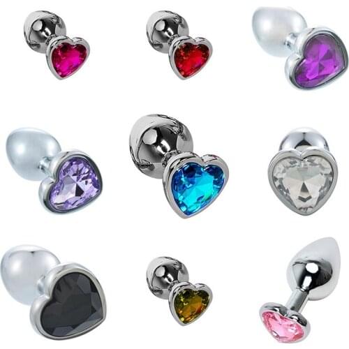 50Pcs/Lot Stainless Steel Crystal Jewelry Butt Plug Heart Shaped Anal Plug Prostate Massager Erotic Sex Toys for Woman GS0210