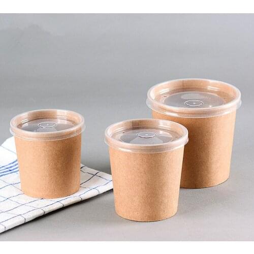 50pcs High quality round disposable food salad soup takeaway packaging cups 12oz/16oz/26oz ice cream large paper cup with lid