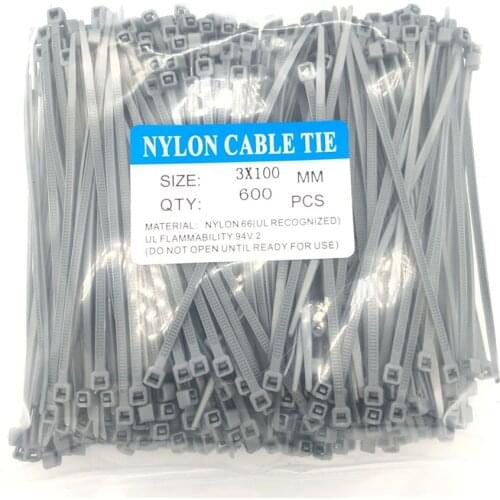 600Pcs Gray 3x100mm Nylon Self-Locking Cable Ties Color Plastic Zip Ties Velcro Cable Ties Cable Organizer Wire Strap