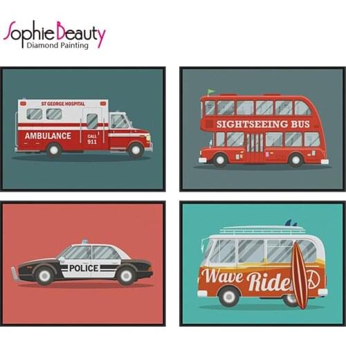 Diy Diamond Painting Cross Stitch Handcraft Embroidery British Style Cartoon Car Home Arts Crafts Sewing Needlework Mosaic Kit