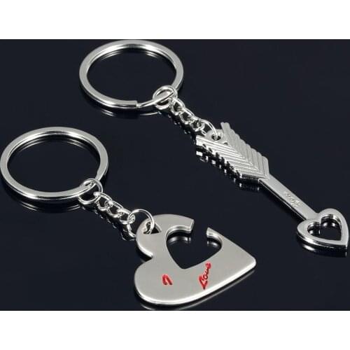 FREE SHIPPING by FEDEX 100pairs/lot Wholesale Zinc Alloy An Arrow Through the Heart Keychain Metal Heart Keyring For Lovers