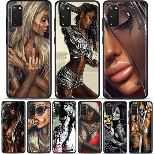 Phone Case for Samsung Galaxy S20 Ultra S10 Plus S10E S8 S9 5G 20 8 9 10 21 Plus Fundas Bumper Soft TPU Sexy Sleeve Tattoo Girl