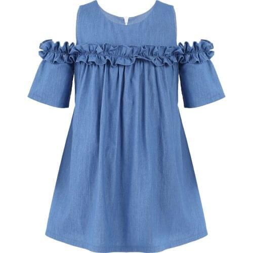 Girls Dress Fashion Off Shoulder Denim Dress Summer 2021 Kids Dresses For Girls Children Princess Clothes 4 6 8 10 12 14 16 Year