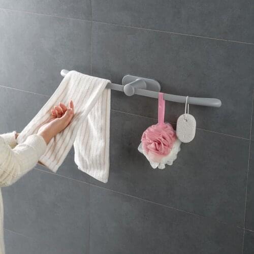 Long Plastic Puch Free Towel Holder Racks Wall Mounted Bathroom Towel Hanger Shelf Organizer