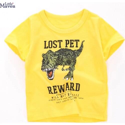 Little Maven Children 2021 Summer Baby Boy Tops Kids Summer 2-7 Years Clothes Dinosaur Letter Print Brand Cotton T Shirt 51965