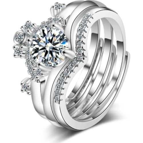 Hot net red crown three-in-one combination detachable opening female models silver plated rings SA132