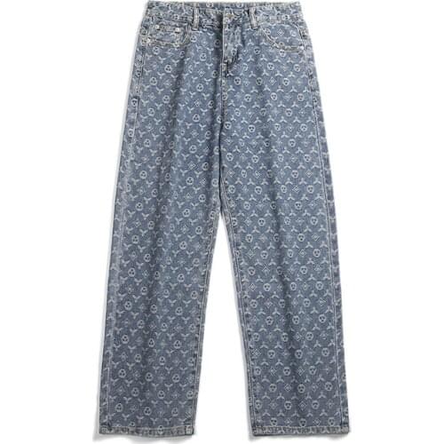 Hip-hop Original Design Heavy Industry Contrast Jeans Mens Fashion Ins Loose Casual Pants Autumn and Winter Jokerstraight Pants