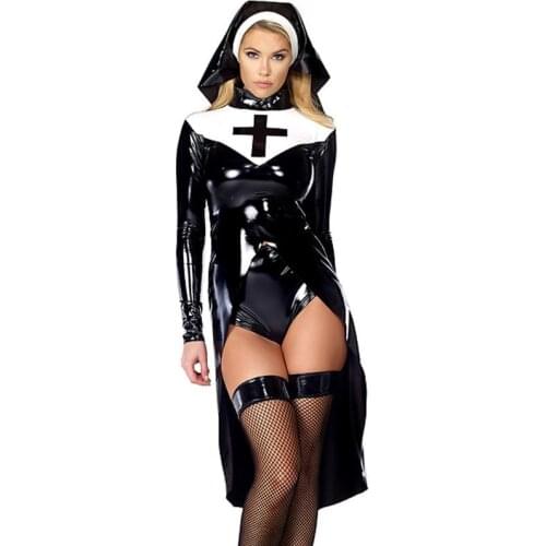 Sexy Saintlike Seductress Sultry Costume Black Woman Uniform Halloween Nun Costume Unique Design Sister Cosplay Costume Carnival