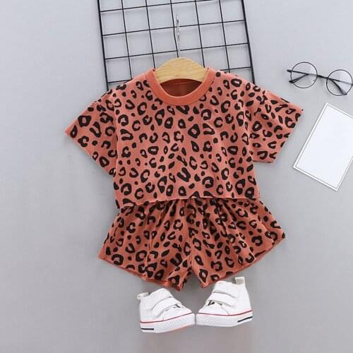 Toddler Baby Boys Girls Sets Short Sleeve Leopard Printed Tops+shorts Outfits Set Vestidos De Verano Fashion Baby Clothes