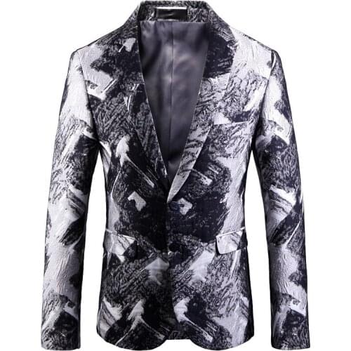 Luogen Mens Dance Blazer Homme Men Coats Male Business Affairs Wedding Stage Long Sleeve Suit Jackets Slim Coat Shiny Blazers