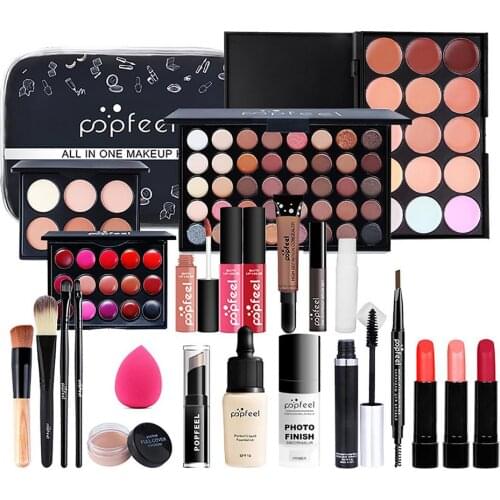 Primary Makeup Set Waterproof Reliable Beginner Cosmetic Kit Student Full Set Beauty Cosmetic Kit Eyeshadow Palette Box Lipstick