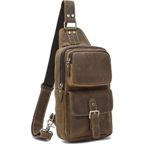 Horse Leather Chest Pack Anti Theft Outdoor Sport Bag Rider Chest Bag for Men Men Leather Chest Bag Vintage Fashion Crazy