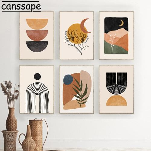 Abstract Landscape Posters And Prints Line Geometry Canvas Poster Plant Leaf Painting Boho Wall Pictures For Living Room Decor