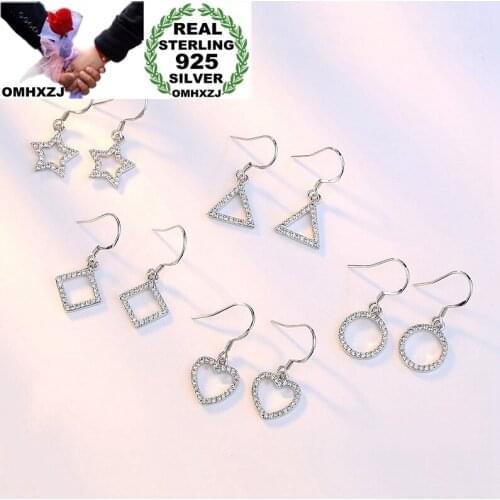 OMHXZJ Wholesale YS581 European Fashion Woman Party Birthday Wedding Gift Heart Square Zircon S925 Sterling Silver Drop Earrings