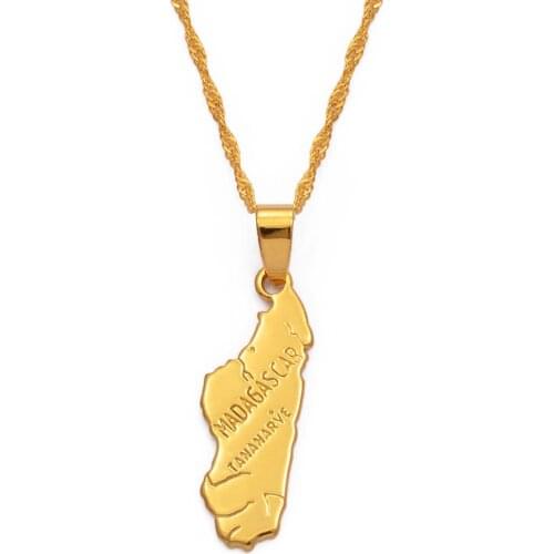 Anniyo Pendant 3.2cmX1.cm / Madagascar Map Necklace Pendant for Women Gold Color Jewelry Africa Malagasy Maps Fashion #006910