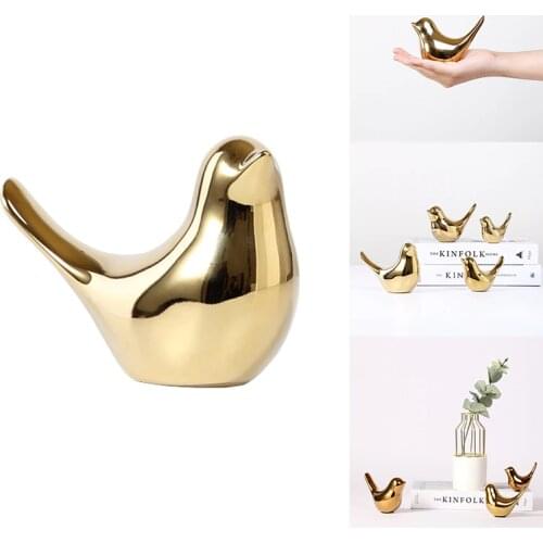 Practical Polar House Golden Bird Figurines Modern Ceramic Bird Statues Animal Sculpture Home Decoration Crafts Gold Ceramic