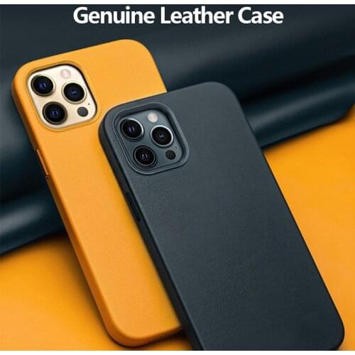 Luxury Natural Cowhide Case for iPhone 12 Pro Max Genuine Leather Real Skin Phone Cover for iPhone 12 Mini Magnetic Charging