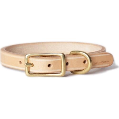 Handmade Genuine Leather Dog Collar Italian Vegetable-tanned Leather Collar for Dogs Puppies Copper Buckle Natural Pet Products