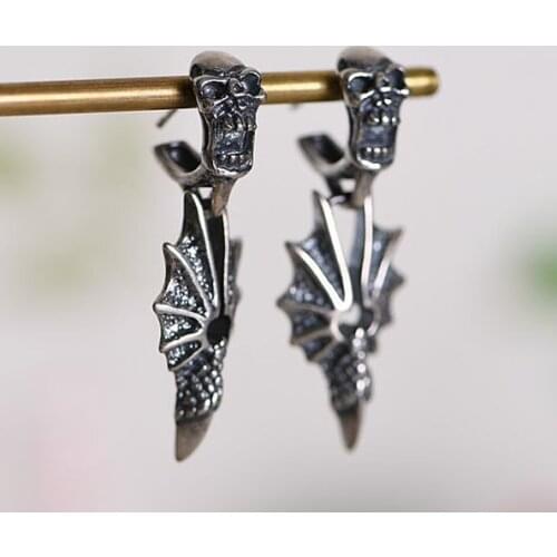 925 Sterling Silver skull eagle mens retro punk Earrings earring jewelry A3411