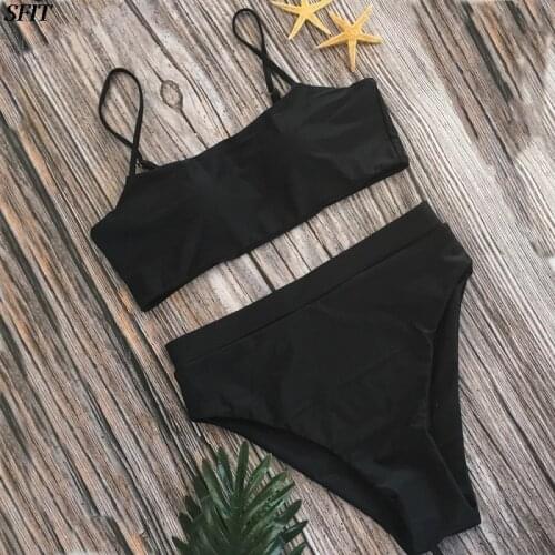 SFIT Sexy Bikinis Solid Push Up Bikini 2021 Hot Sale Padded Bra Straps High Waisted Swimsuit Female Swimwear Womens Biquini