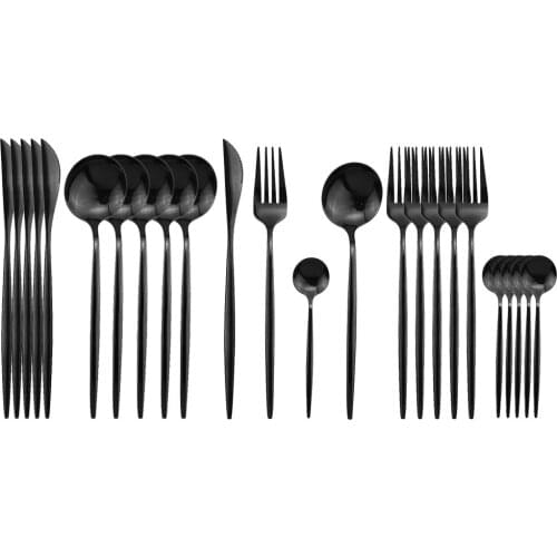 Tableware Kitchen Black Dinnerware 18/10 Flatware Stainless Steel Cutlery Set 24pcs Dinner Knife Fork Set Spoon Silverware Set